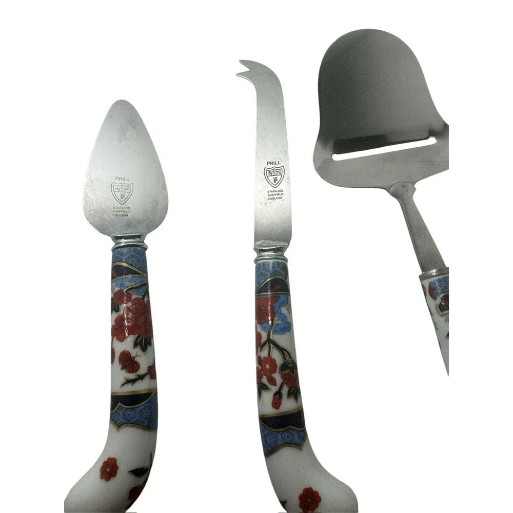Vintage Sheffield House of Prill Chinoserie Porcelain Handle Cheese Set- Knife